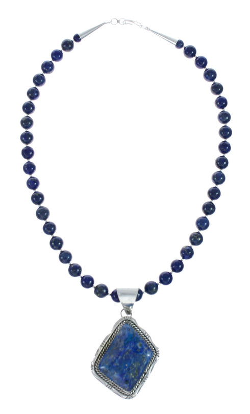 Native American Navajo Sterling Silver And Lapis Bead Pendant Necklace Set X10690